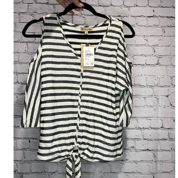 NWT Democracy Cold Shoulder Striped Blouse - Picture 1 of 10